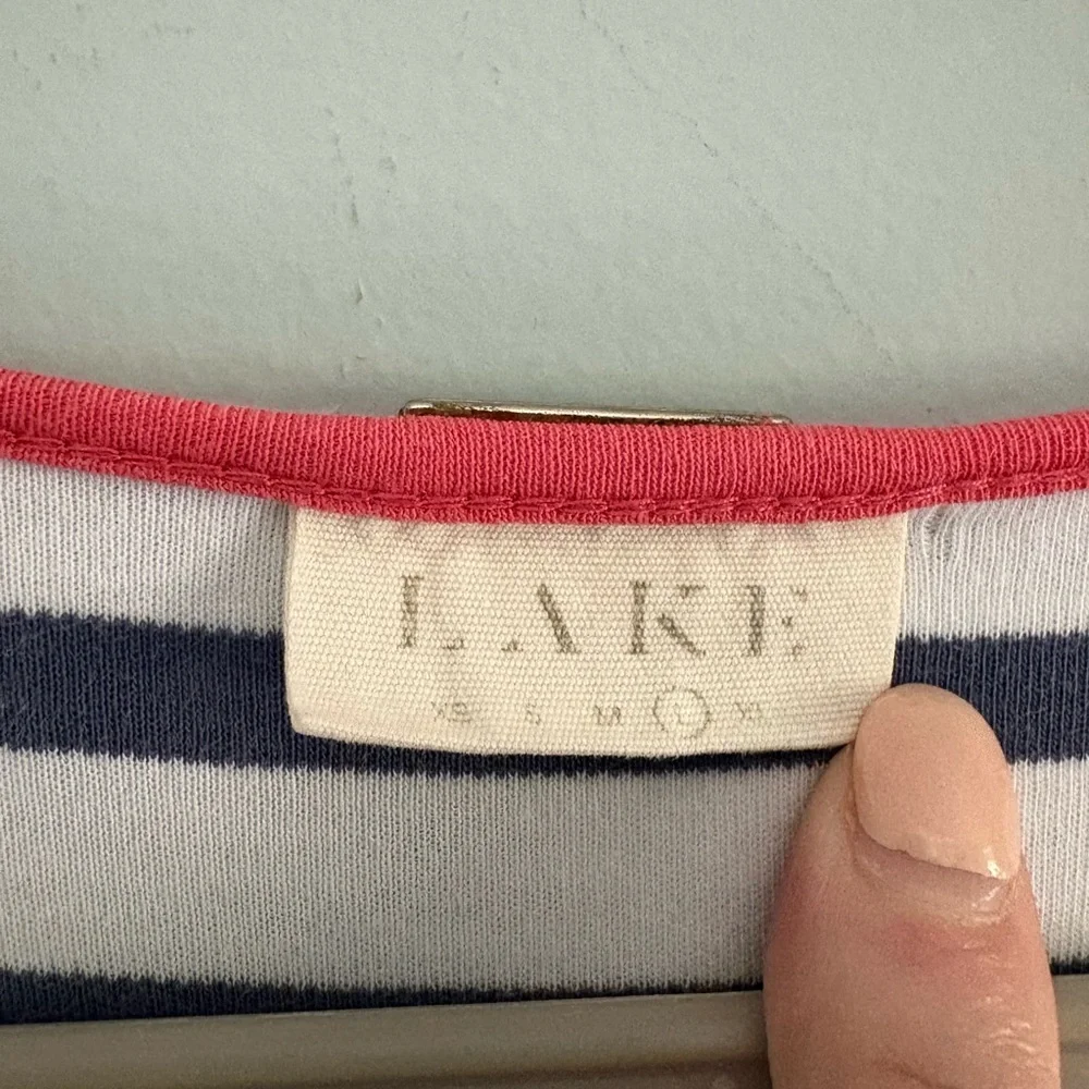 LAKE Pima Cotton Breton Stripe Knit Shift Dress Size L - Picture 6 of 10